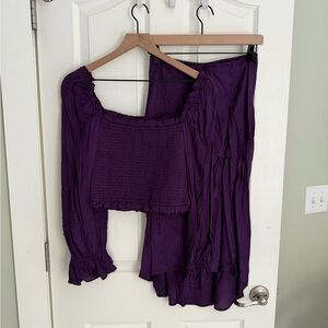 Purple Off-Shoulder Top and Skirt Set